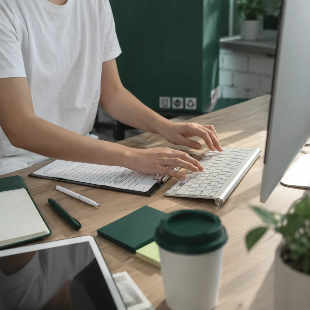 Minimalist Green Workspace Typing Scene