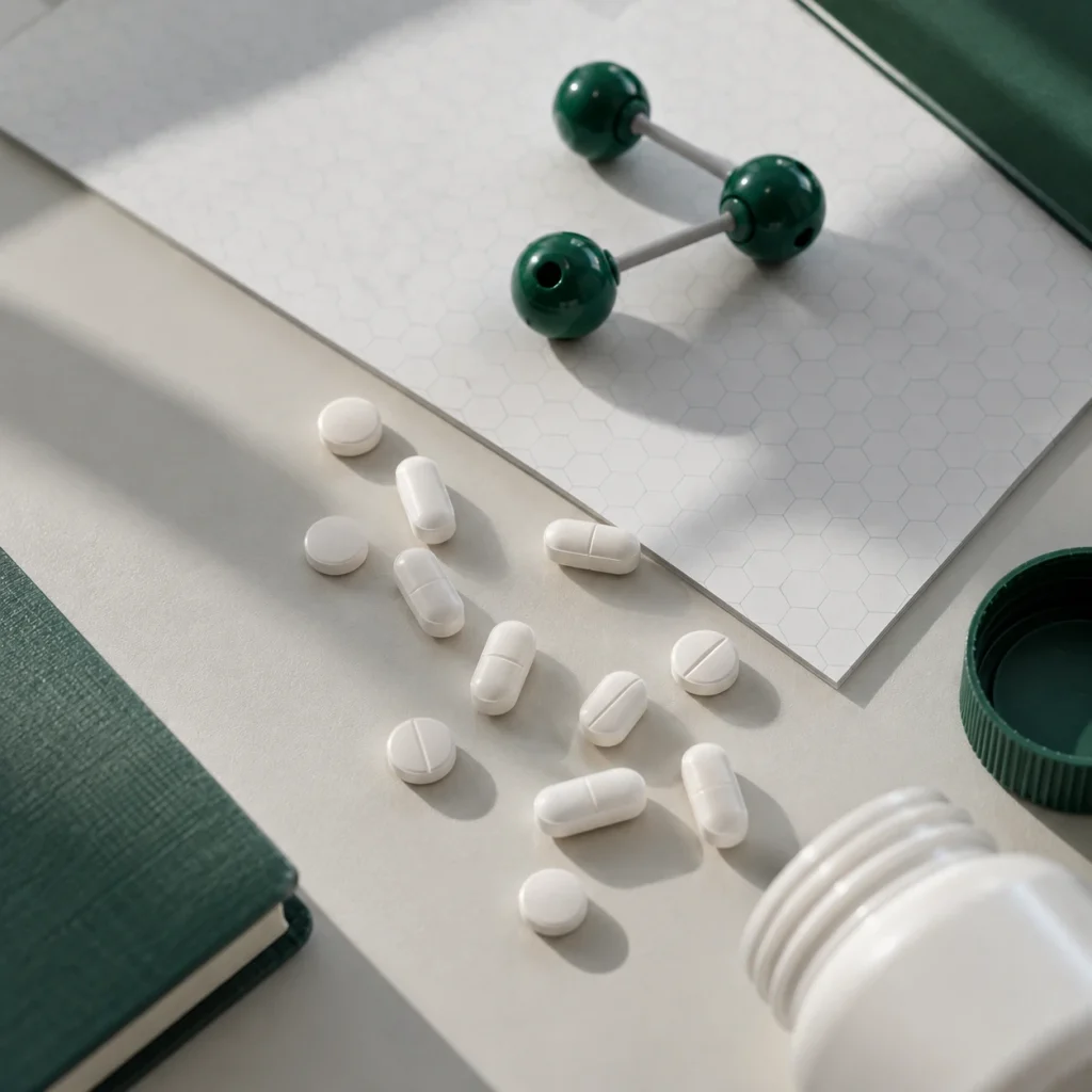Pharmaceutical Pills and Molecular Model