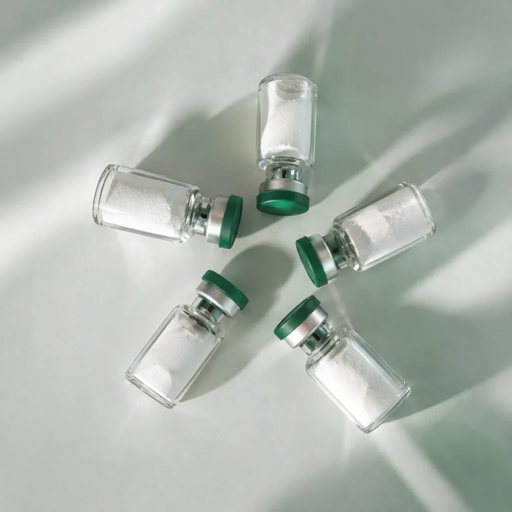 Radial Arrangement of Green-Capped Medical Vials